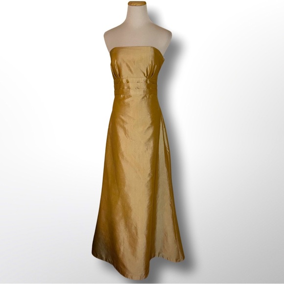 Jenny Yoo Silk Strapless Gold Gown with Back Bustle - Picture 2 of 11